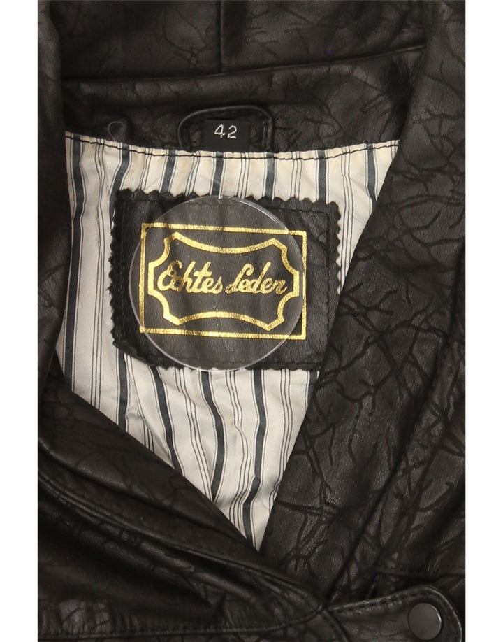 ECHTES LEDER Womens Abstract Pattern Jacket IT 42 Medium Black Leather Vintage Echtes Leder and Second-Hand Echtes Leder from Messina Hembry 