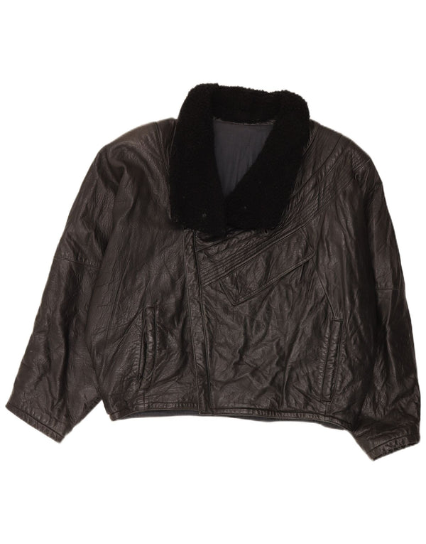 Jachetă de piele supradimensionată pentru bărbați vintage IT 52 XL neagră