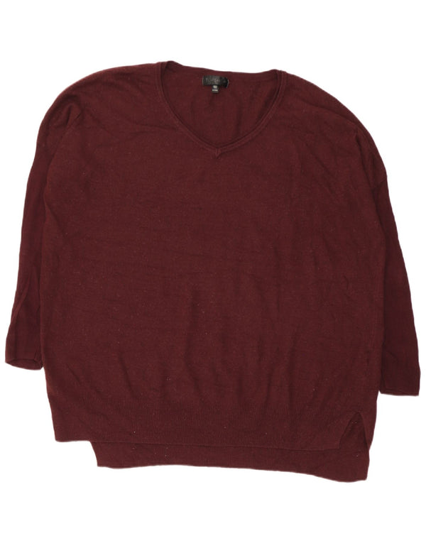 Pulover pentru femei Topshop, cu mâneci 3/4, cu decolteu în V, UK 10 Mic Bordeaux