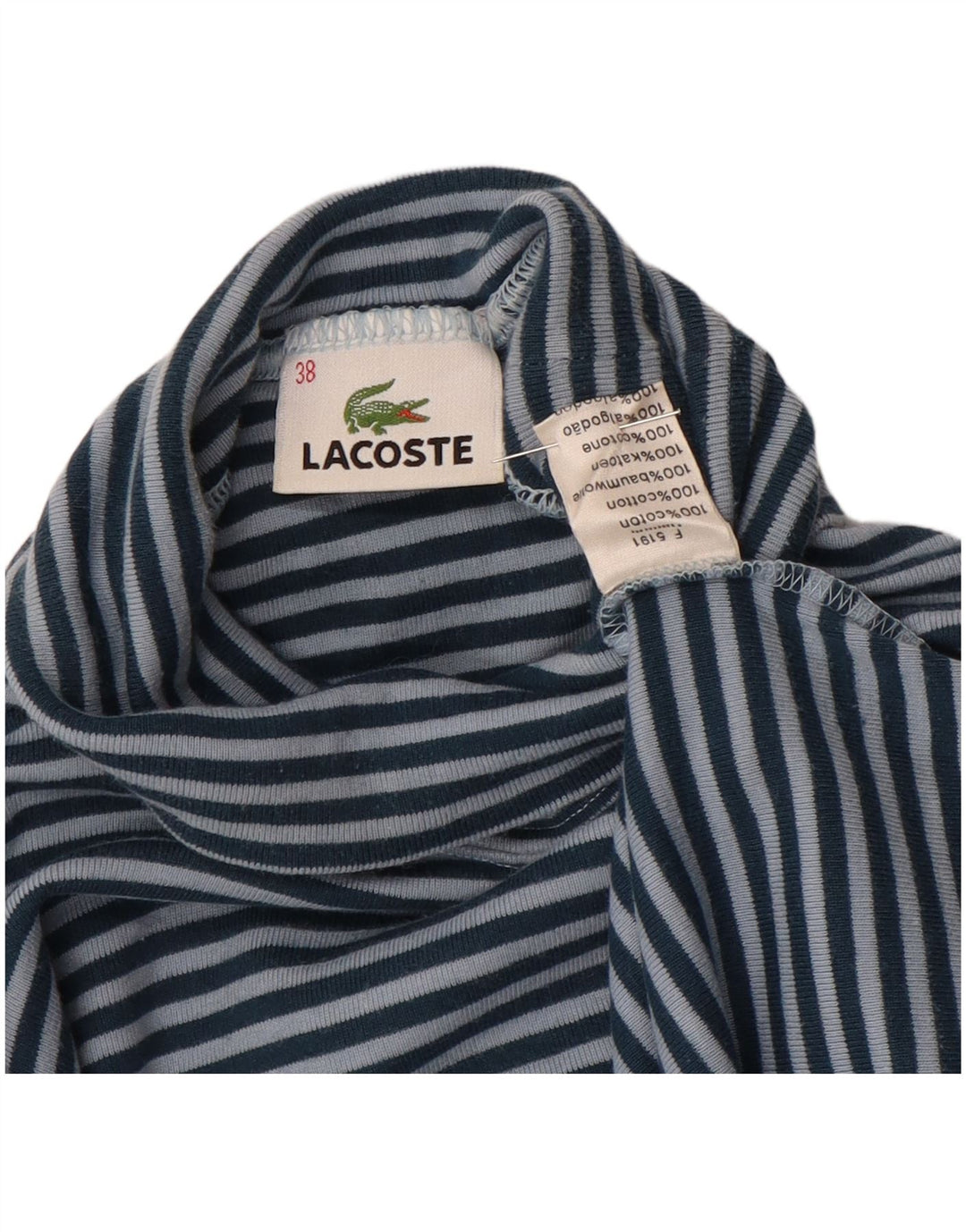 Top pentru femei LACOSTE cu mânecă lungă mărimea 38, bumbac cu dungi albastre medii