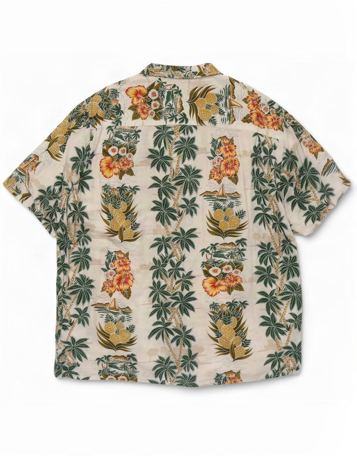 Cămașă vintage pentru bărbați cu mânecă scurtă, mare, albă, florală