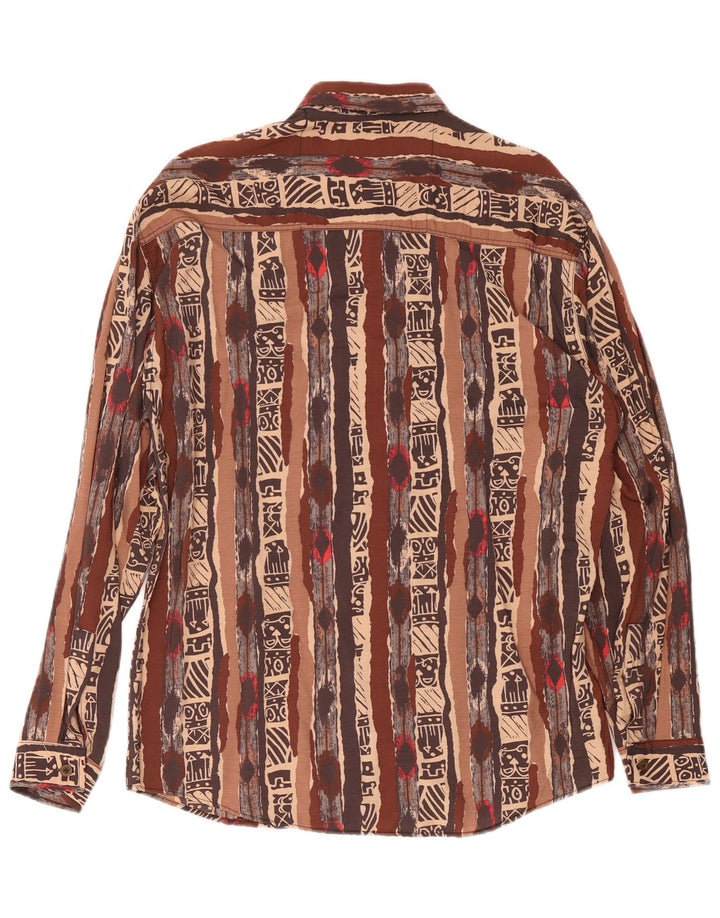 Cămașă vintage pentru bărbați cu model abstract, viscoză maro medie