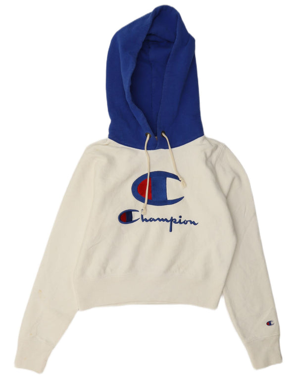 Pulover pentru femei Champion Crop Graphic Hoodie UK 14 Medium White Colorblock