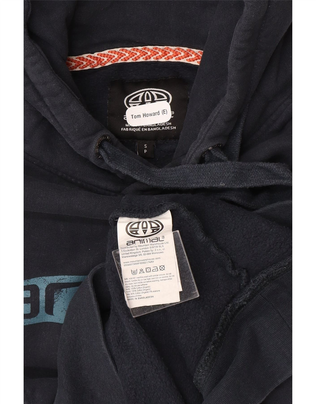 Pulover cu glugă cu grafic pentru bărbați Animal, mic, albastru, bumbac