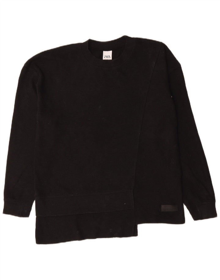 Pulover pentru bărbați Zara, cu gât crew, bumbac mediu negru