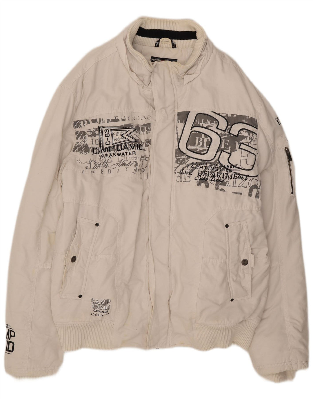 Jachetă Bomber cu grafică Camp David pentru bărbați UK 46 3XL Bumbac alb