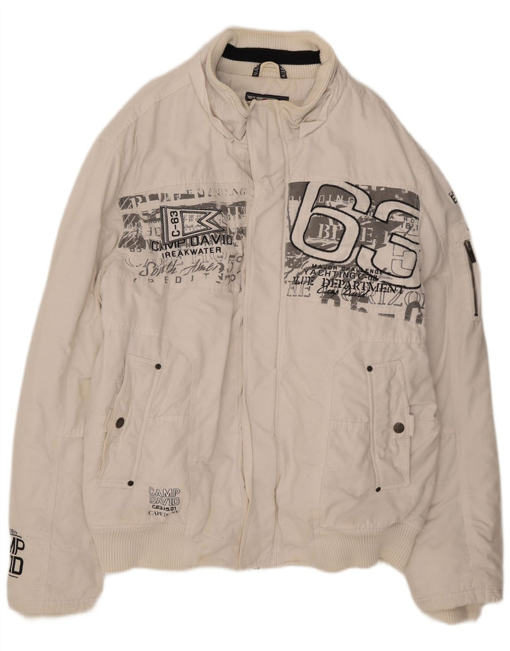 Jachetă Bomber cu grafică Camp David pentru bărbați UK 46 3XL Bumbac alb