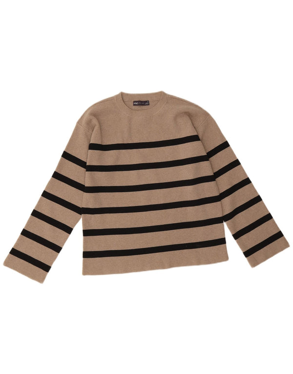 Pulover pentru femei Marks & Spencer cu decolteu triplu UK 12 Medium Bej cu dungi