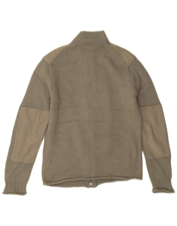 French Connection Mens Cardigan Sweater Medium Khaki Colourblock Wool