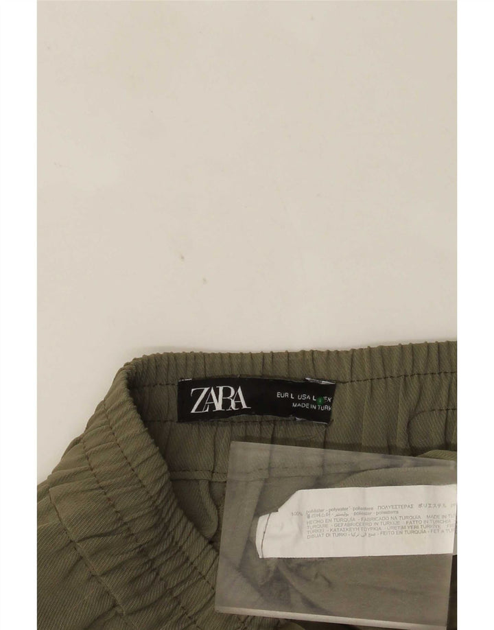 Pantaloni tăiați conici pentru femei Zara L32 L24 Kaki Poliester