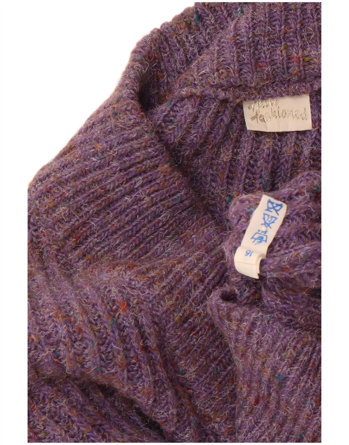 VINTAGE Pulover supradimensionat pentru femei cu decolteu în V UK 16 mare violet peteat