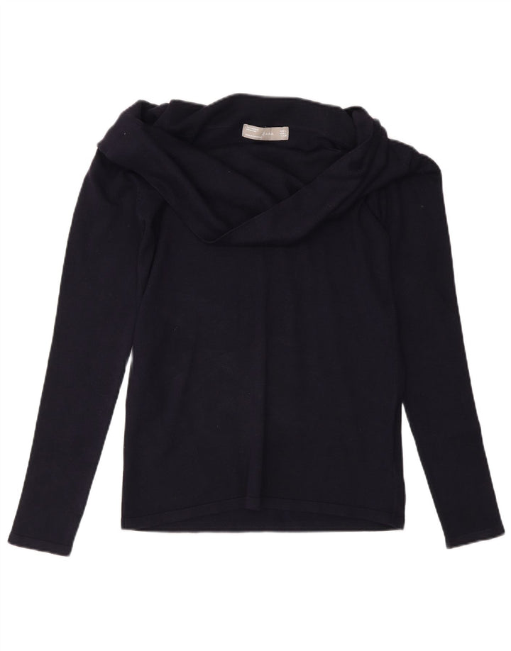 Top femeie Zara cu mânecă lungă UK 14 mare, bleumarin, viscoză