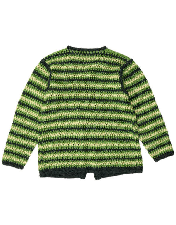 Pulover cardigan din croșetat VINTAGE pentru femei UK 16 mare cu dungi verzi
