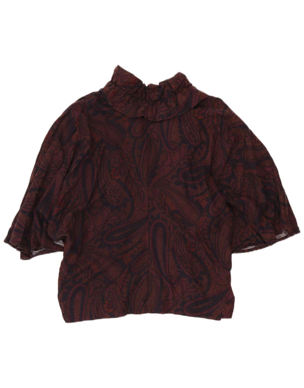 VINTAGE Top cardigan cu mâneci 3/4 pentru femei UK 16 Large Burgundy Paisley