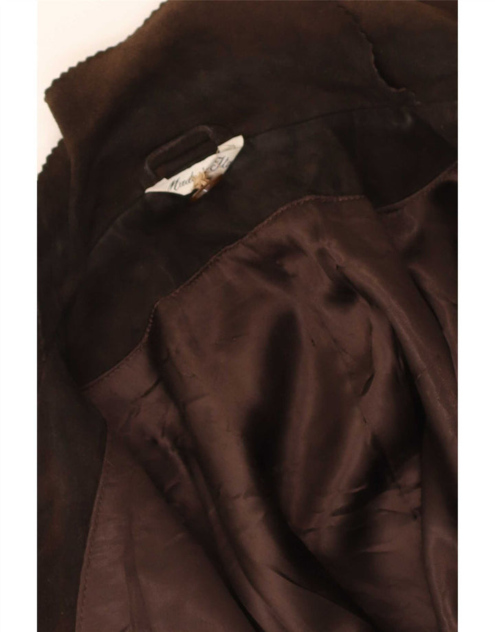 Blazer Vintage pentru femei cu 3 nasturi din piele intoarsa, UK 14, maro mediu
