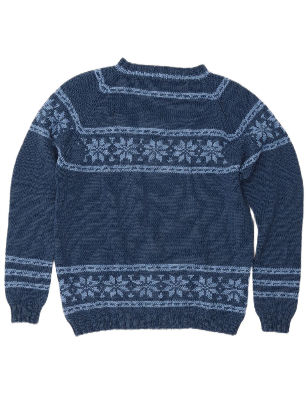 Pulover pentru femei VINTAGE cu gât de barcă UK 12 Medium Bleumarin Fair Isle