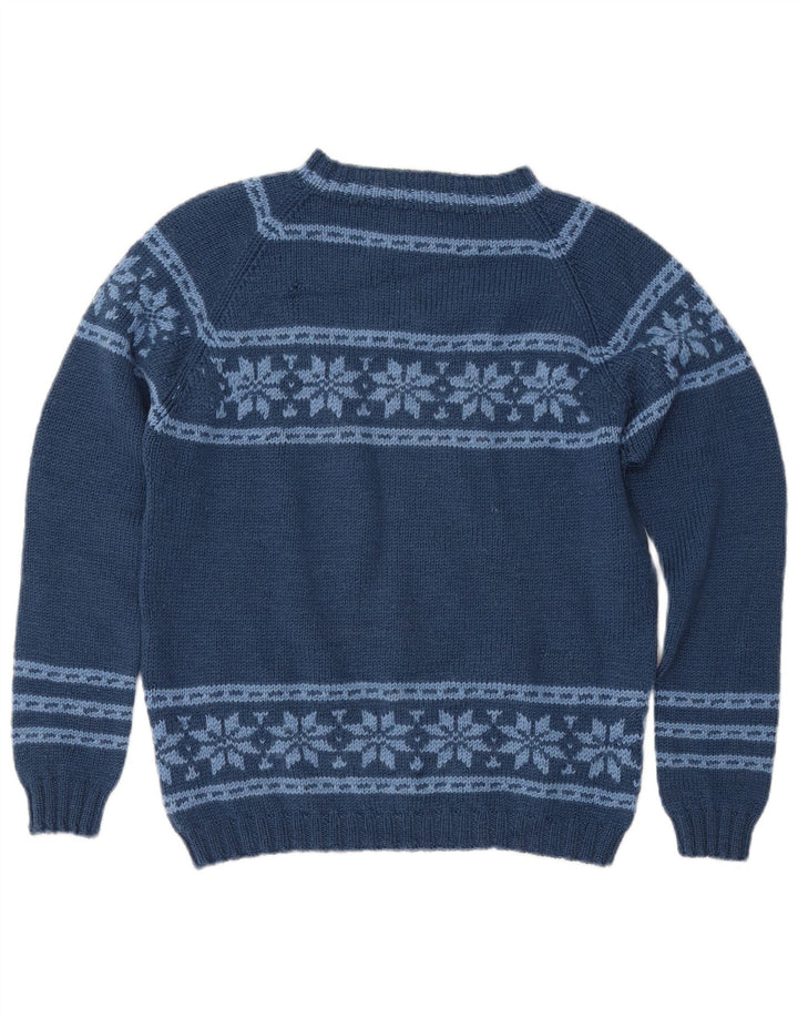 Pulover pentru femei VINTAGE cu gât de barcă UK 12 Medium Bleumarin Fair Isle