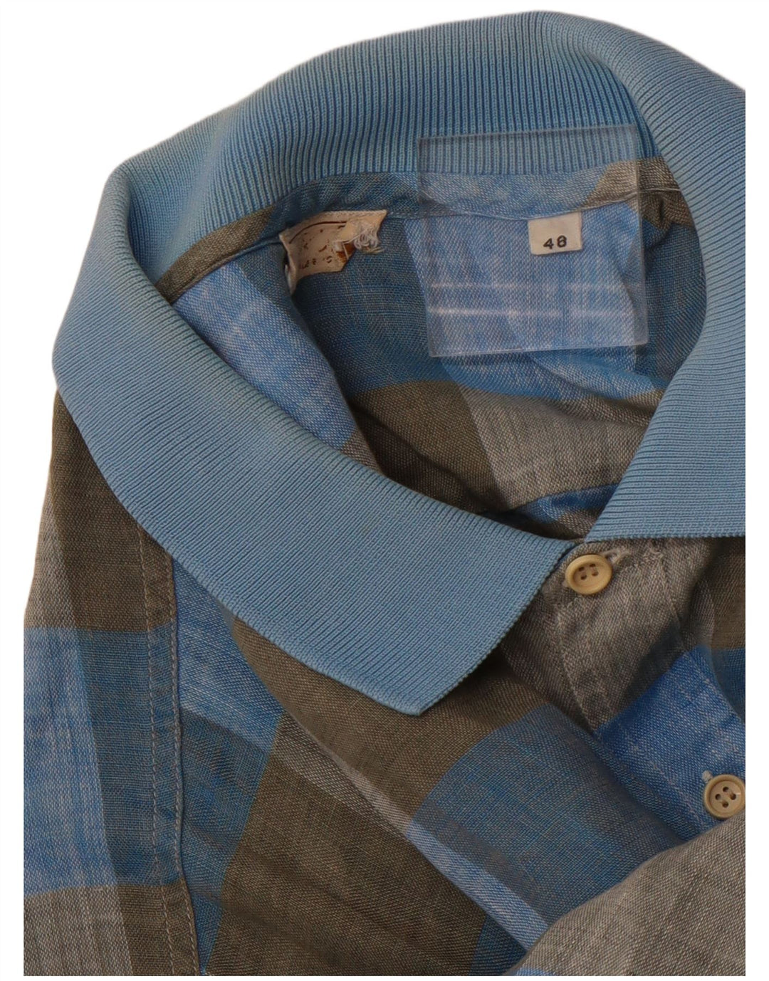Camasa pulover cu maneca scurta pentru barbati VINTAGE IT 48 Medium Blue Check Flax