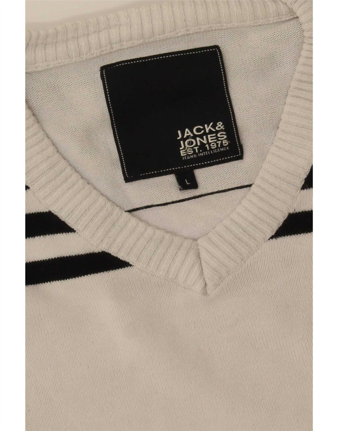 Jack & Jones Pulover cu decolteu în V pentru bărbați, mare, alb, bloc de culoare