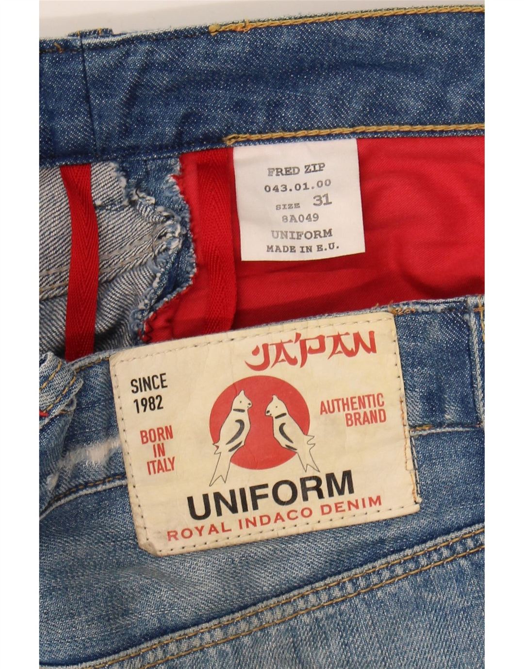 UNIFORM Mens Distressed Straight Jeans W31 L32 Blue Cotton Vintage Uniform and Second-Hand Uniform from Messina Hembry 