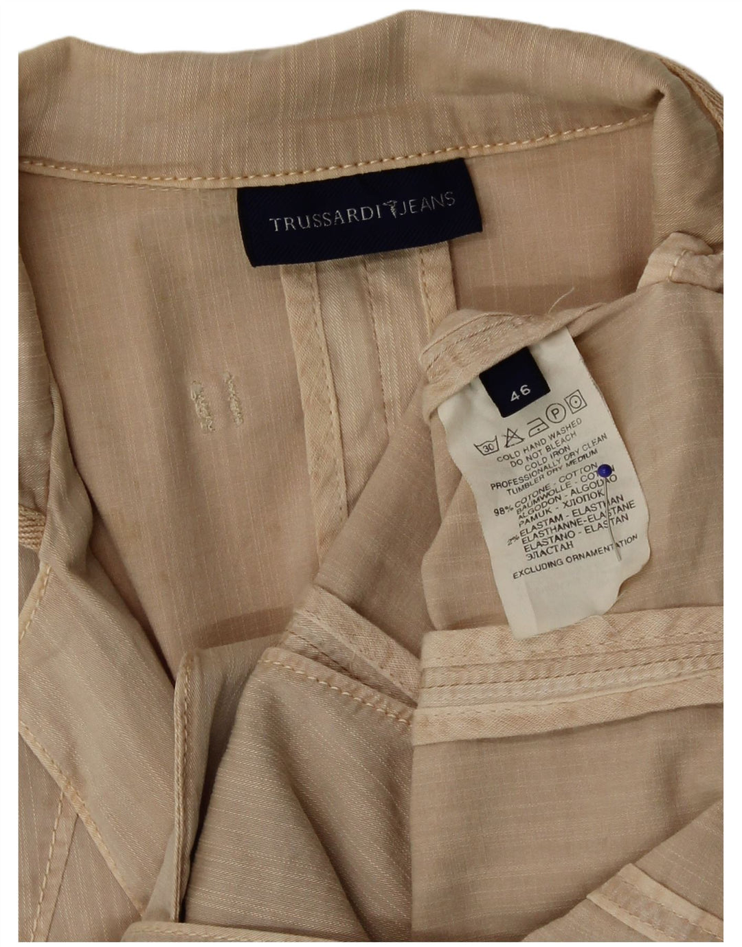 Jachetă pentru femei Trussardi cu 2 nasturi IT 46, mare, bej, bumbac