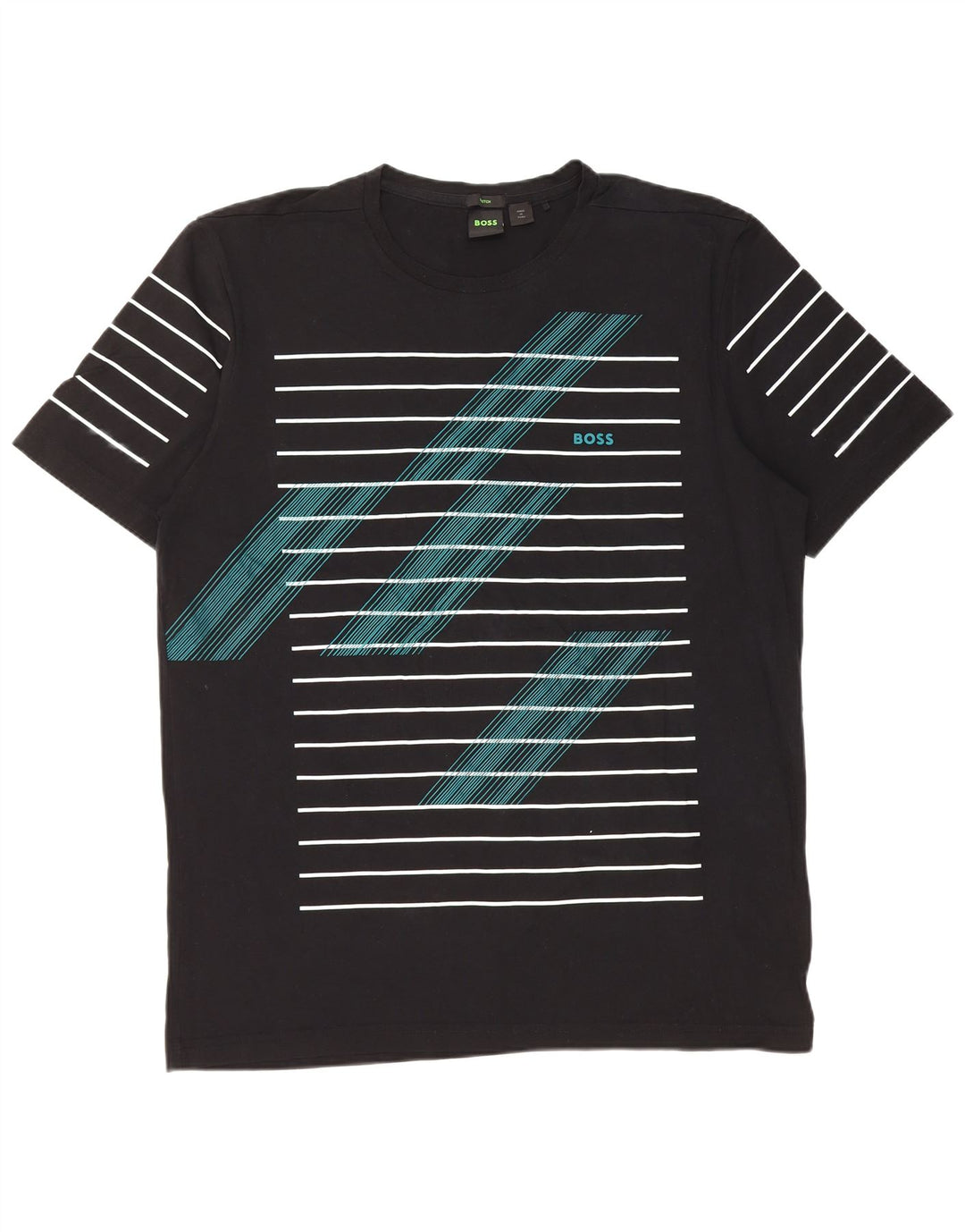 Tricou grafic pentru bărbați HUGO BOSS Top mare din bumbac cu dungi negre