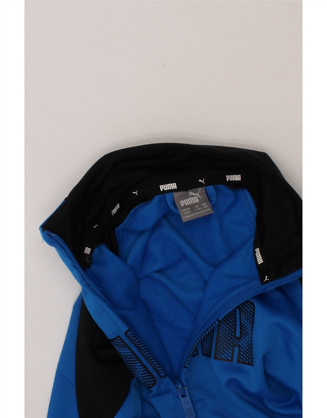 PUMA Boys Graphic Tracksuit Top Jacket 9-10 Years Medium  Blue Colourblock Vintage Puma and Second-Hand Puma from Messina Hembry 