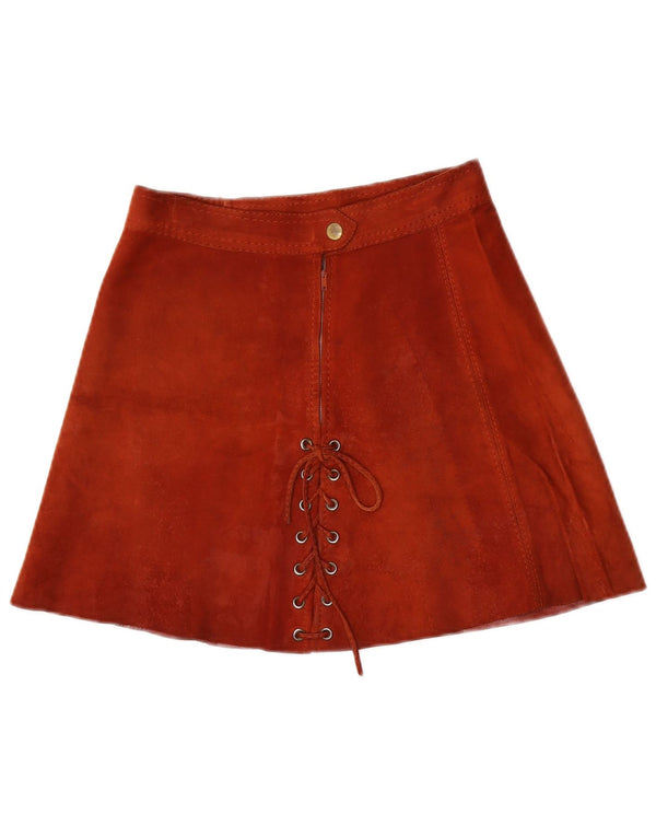 Fusta mini din piele intoarsa cu talie inalta pentru femei vintage IT 42 Medium W24 Maro