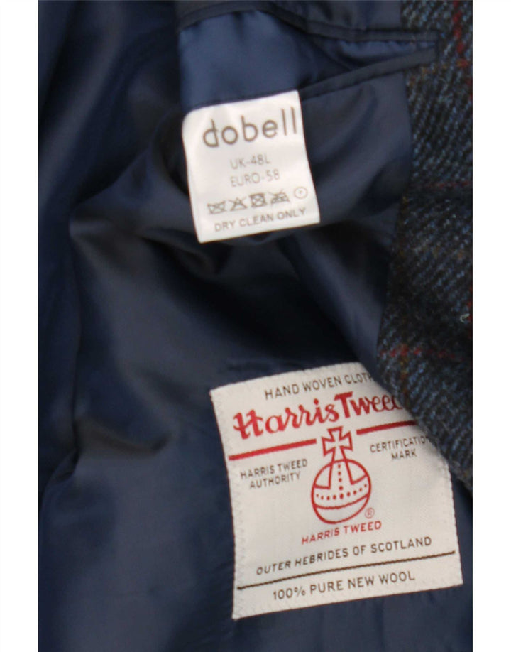 Jachetă pentru bărbați Harris Tweed, cu 2 nasturi, Marea Britanie 48 4XL Lână cu carouri bleumarin