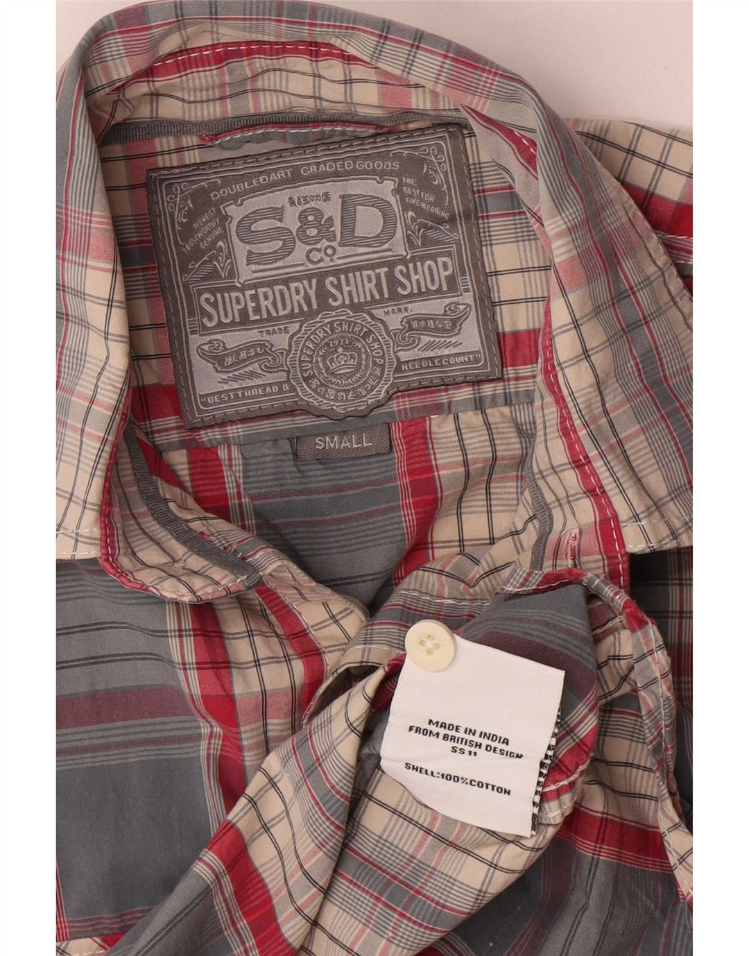Cămașă cu mânecă scurtă pentru bărbați Superdry, bumbac cu carouri albastre mici