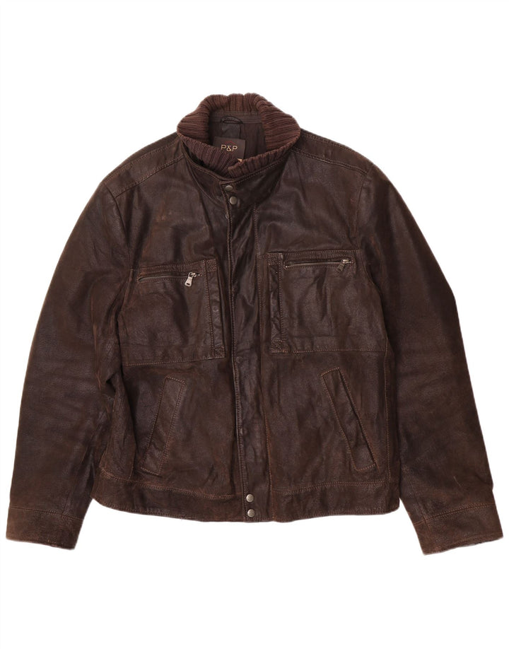Jachetă de piele pentru bărbați P&P People UK 42 XL din piele maro