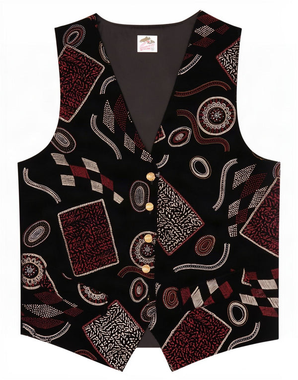 Vintage Womens Western Waistcoat UK 12 Medium Black Geometric