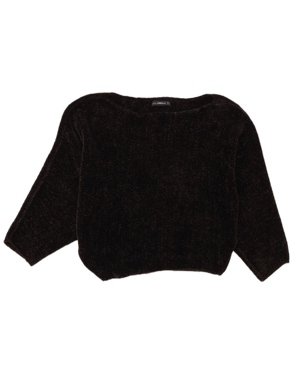 Zara Womens Oversized Boat Neck Jumper Sweater UK 10 Small Black Polyester