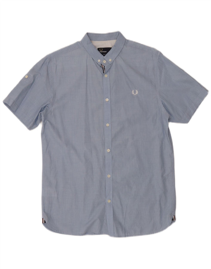 Cămașă cu mânecă scurtă pentru bărbați Fred Perry, bumbac albastru mediu