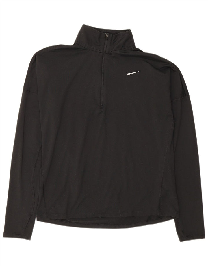 Top de trening Nike Dri Fit Zip Neck Pullover pentru femei UK 10 Small Black