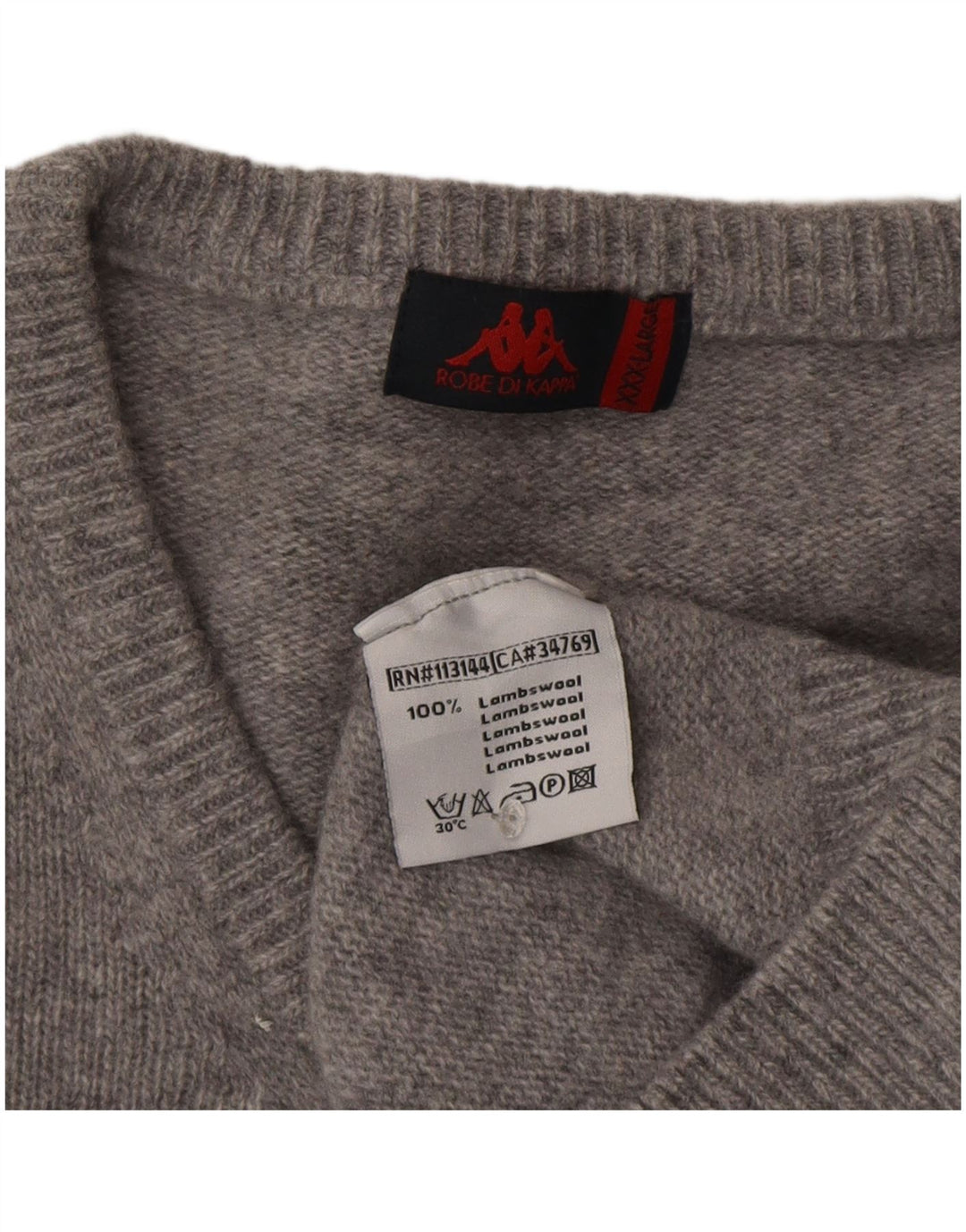 Pulover pentru bărbați Kappa cu decolteu în V, 3XL, lână de miel cu pături gri