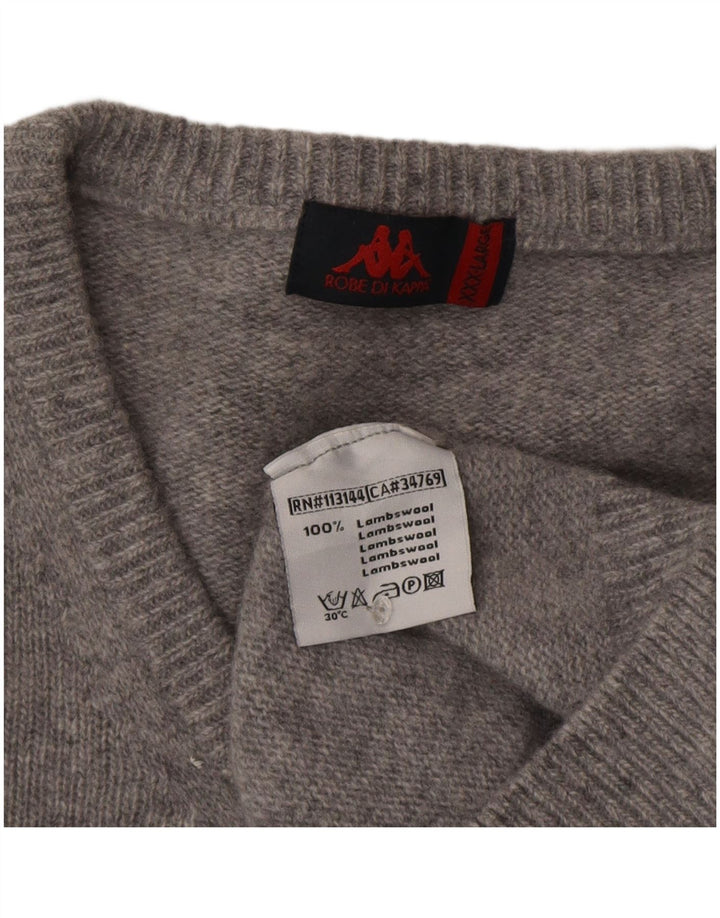 Pulover pentru bărbați Kappa cu decolteu în V, 3XL, lână de miel cu pături gri