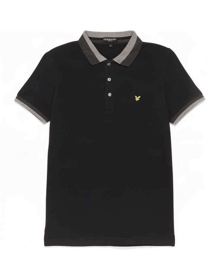 Tricou polo Lyle & Scott pentru bărbați, bumbac negru mediu, bloc de culoare