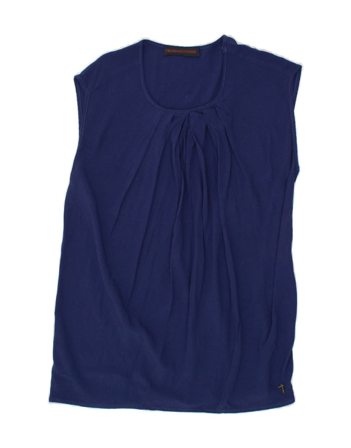 TRUSSARDI JEANS Womens Sleeveless Blouse Top EU 40 Medium Navy Blue Vintage Trussardi Jeans and Second-Hand Trussardi Jeans from Messina Hembry 