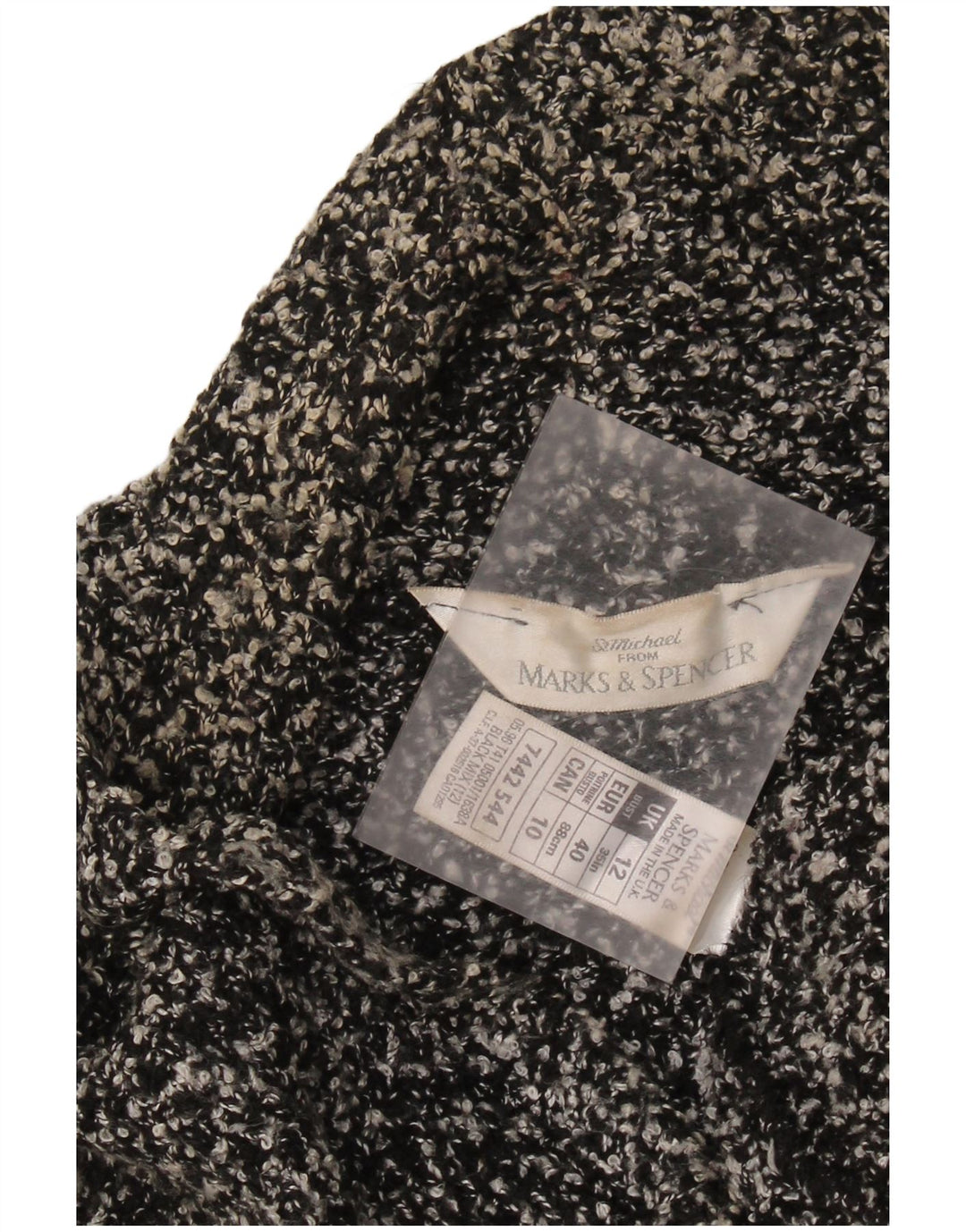 MARKS & SPENCER Pulover cardigan pentru femei UK 12 mediu negru cu pete acrilic