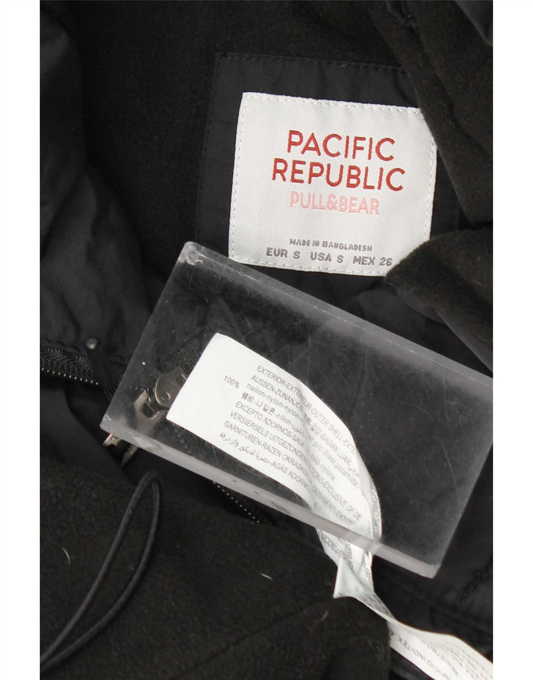 Jachetă Anorak cu glugă pentru femei Pull & Bear, UK 10, nailon mic, negru