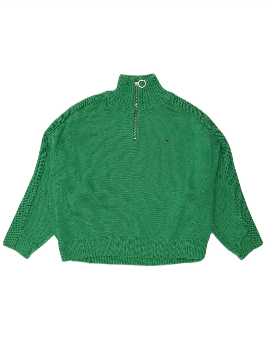 Pulover pentru femei Tommy Hilfiger, supradimensionat, cu fermoar și gât, UK 14, verde mediu
