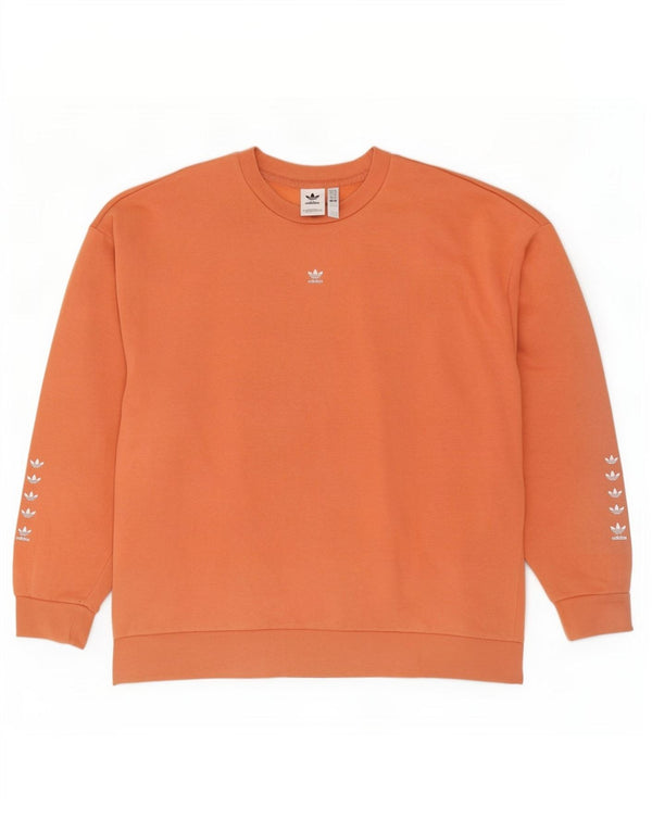 Pulover supradimensionat cu grafic Adidas pentru femei UK 14, bumbac mare portocaliu
