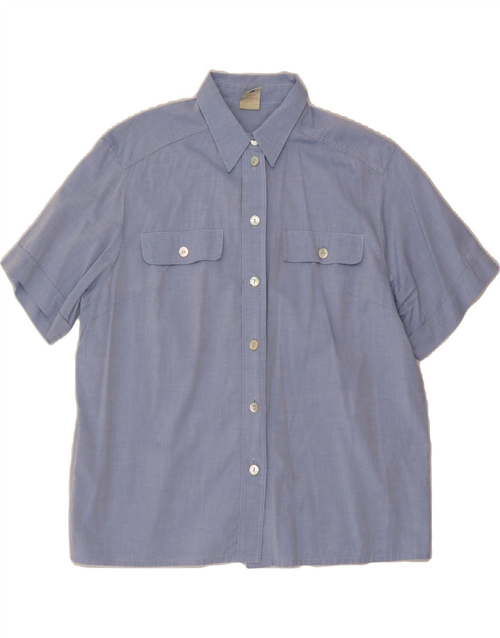 YESSICA Womens Short Sleeve Shirt IT 46 Large Blue Cotton Vintage Yessica and Second-Hand Yessica from Messina Hembry 