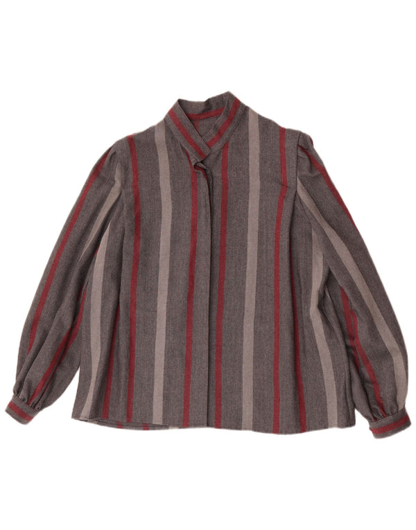 Bluză de cămașă vintage pentru femei UK 18 XL Gri cu dungi