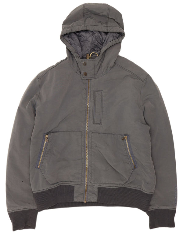 Calvin Klein Jeans Mens Hooded Bomber Jacket UK 44 2XL Grey Polyester