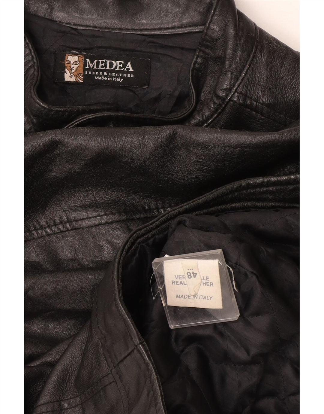 Geaca de piele vintage pentru barbati IT 48 Medium Black Leather
