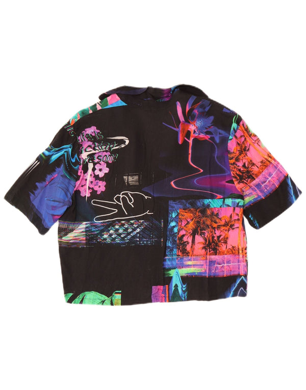 Bluză cămașă cu mânecă scurtă pentru femei Desigual UK 12 Medium Black Floral