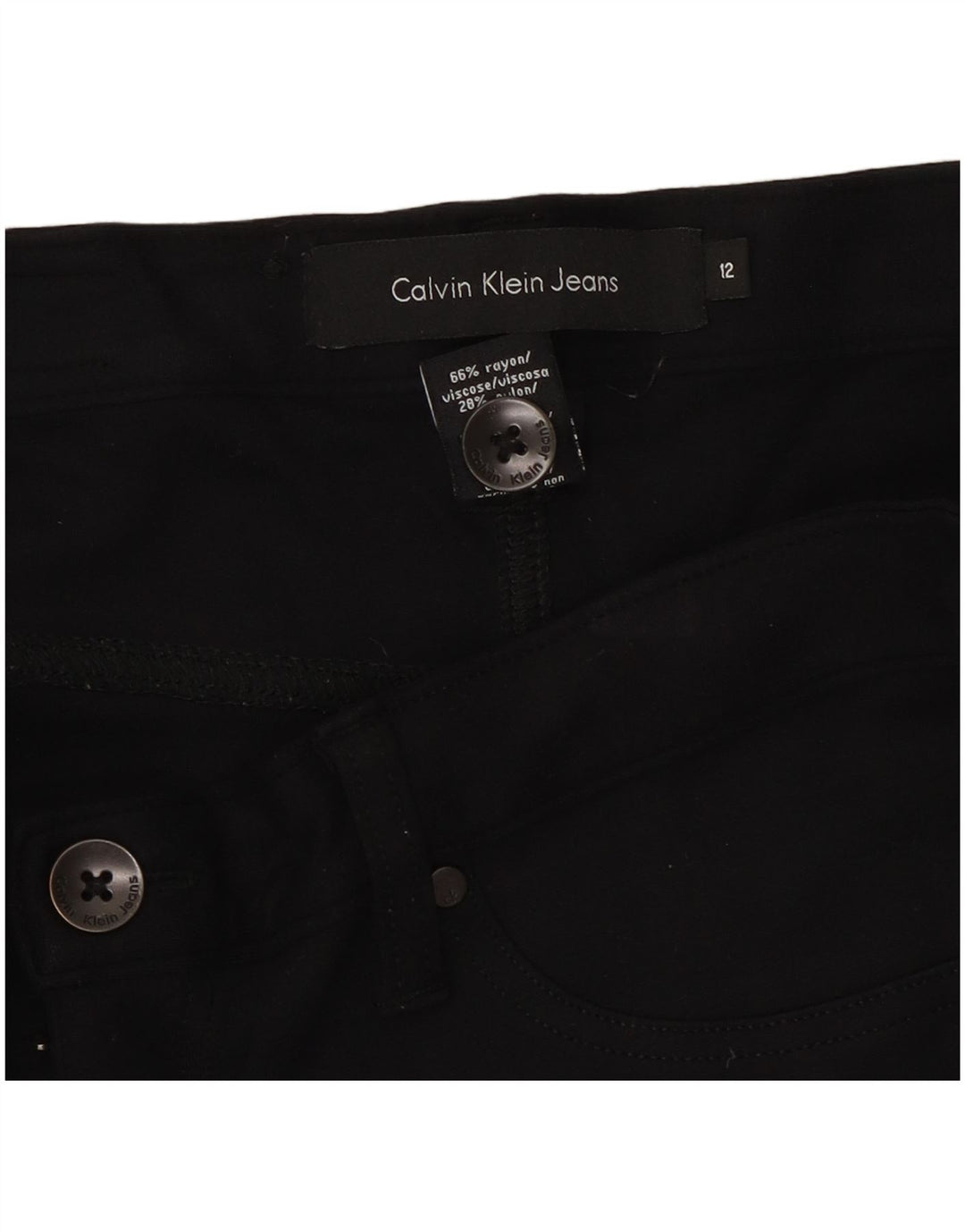 CALVIN KLEIN Pantaloni slim casual pentru femei US 12 Large W30 L31 Black Rayon
