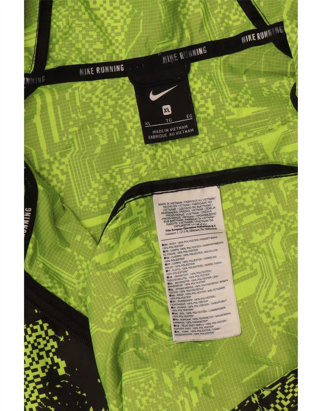 Jachetă de ploaie cu glugă pentru alergare Nike pentru bărbați UK 42 XL Poliester geometric verde